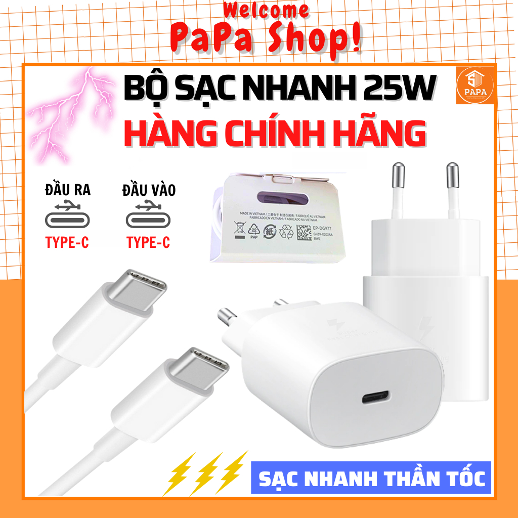 Bộ sạc nhanh Samsung 25W Type C cho Note 10,Note 20, A70, A71, A80, A90, S20, S20+ S20, S10, S9, S8 [SẠC SAMSUNG]