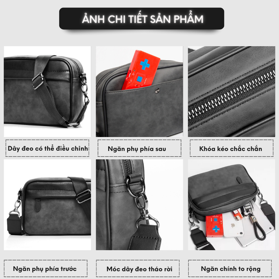 Túi đeo chéo nam da trơn PU cao cấp dáng chữ nhật thời trang cá tính chống thấm nước Tomado TD05