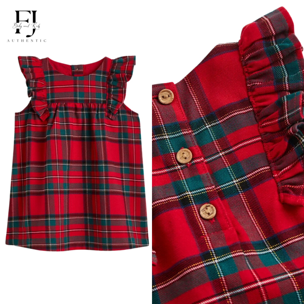 Váy sát nách bé gái chính hãng HM, váy thun kẻ đỏ cánh tiên cho bé 9 tháng đến 4 tuổi Auth