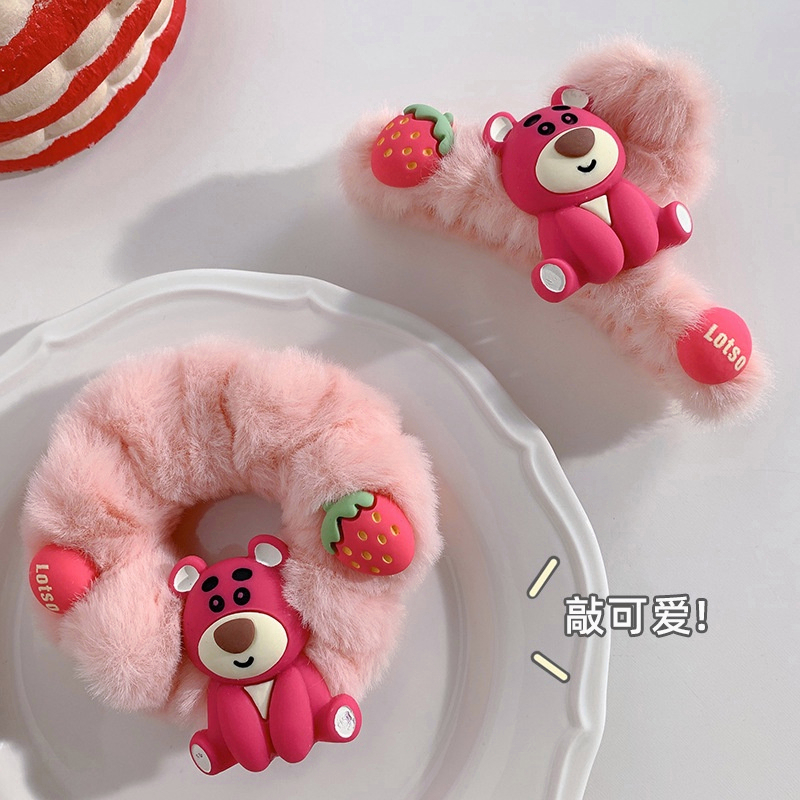 【coffeemate】⚡Kẹp Tóc Hình Gấu / Dâu Tây Bằng Lông Nhung Thời Trang Thu