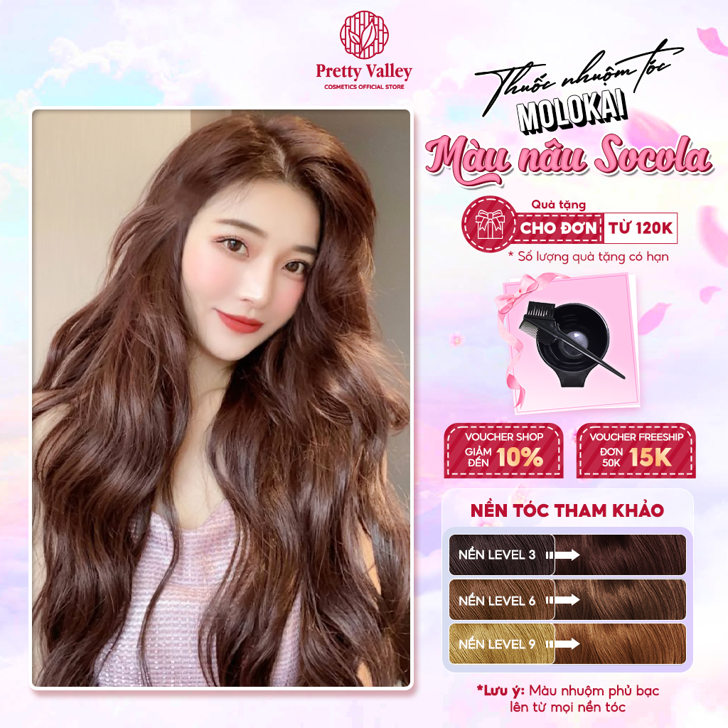 Thuốc nhuộm tóc màu nâu Socola Molokai siêu dưỡng, thuốc nhuộm tóc tại nhà - Pretty Valley Store