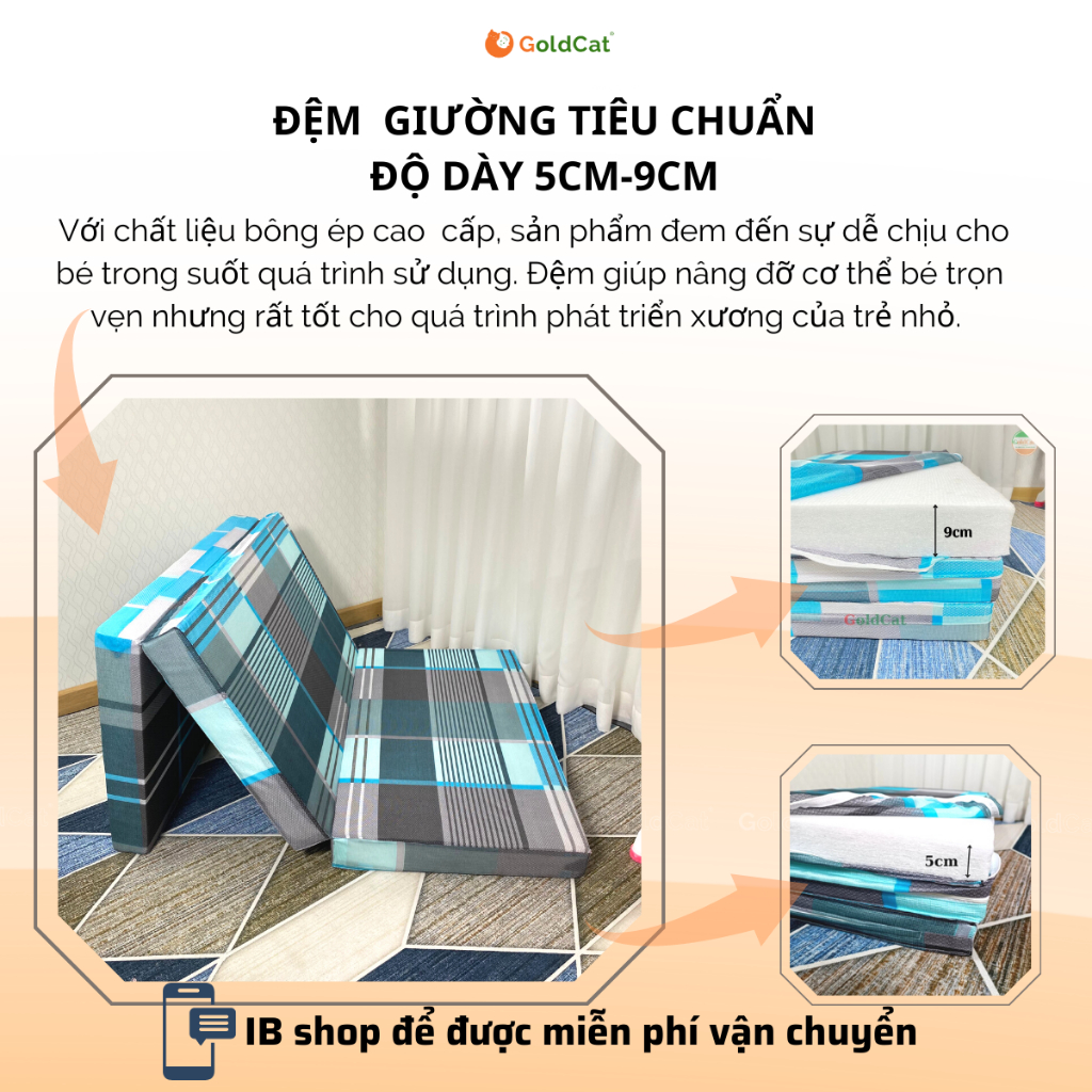 Đệm Bông Ép GoldCat Độ Dày Tiêu Chuẩn 5-9cm Dành Cho Giường Trẻ Em.