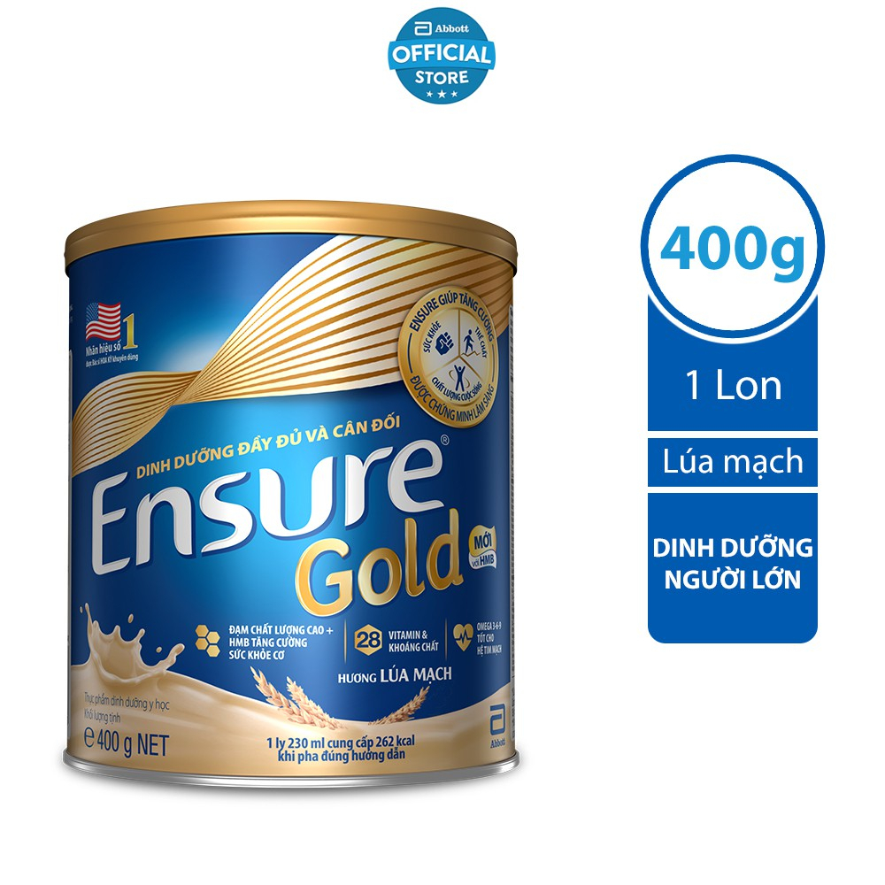 [Tặng 1 gói dùng thử bất kì] Sữa bột Ensure Gold Lúa mạch (HMB) 400g