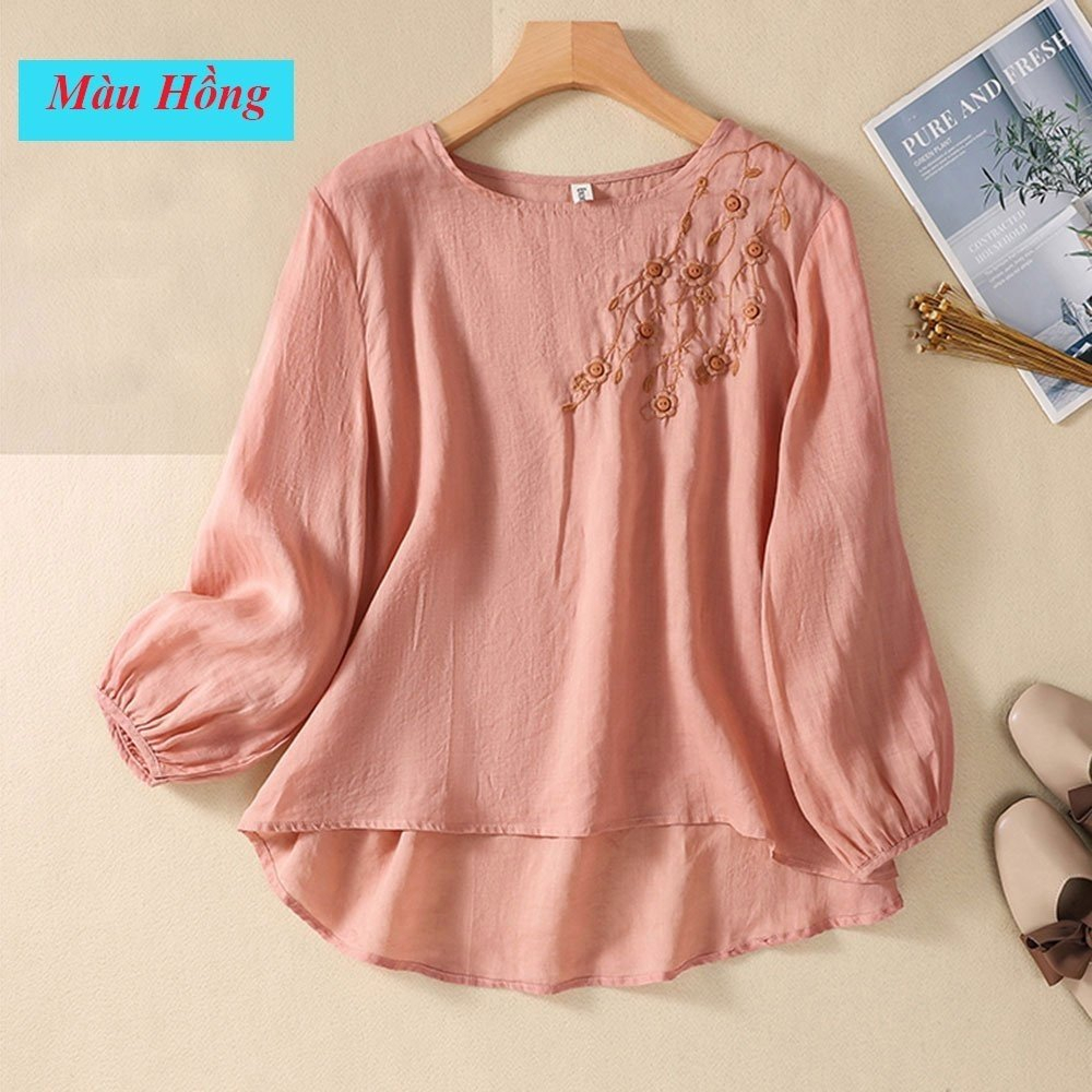 Áo dài tay trung niên nữ chất liệu đũi dễ mặc B9