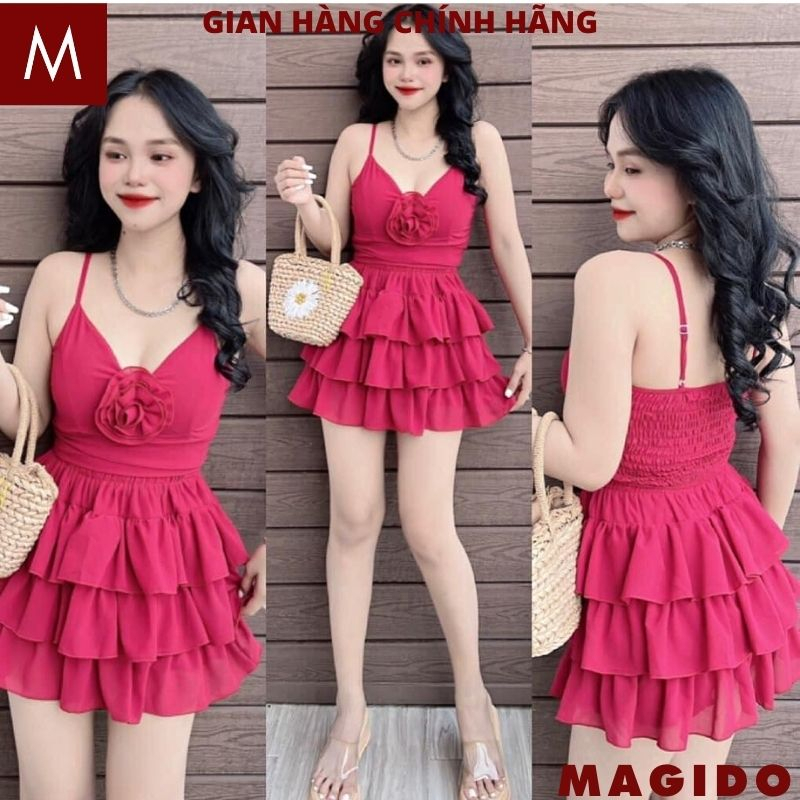 Set áo 2 dây ôm body đính hoa ngực kèm chân váy 3 tầng dáng ngắn - Bộ đồ nữ sexy tôn dáng hot hit MAGIDO B62