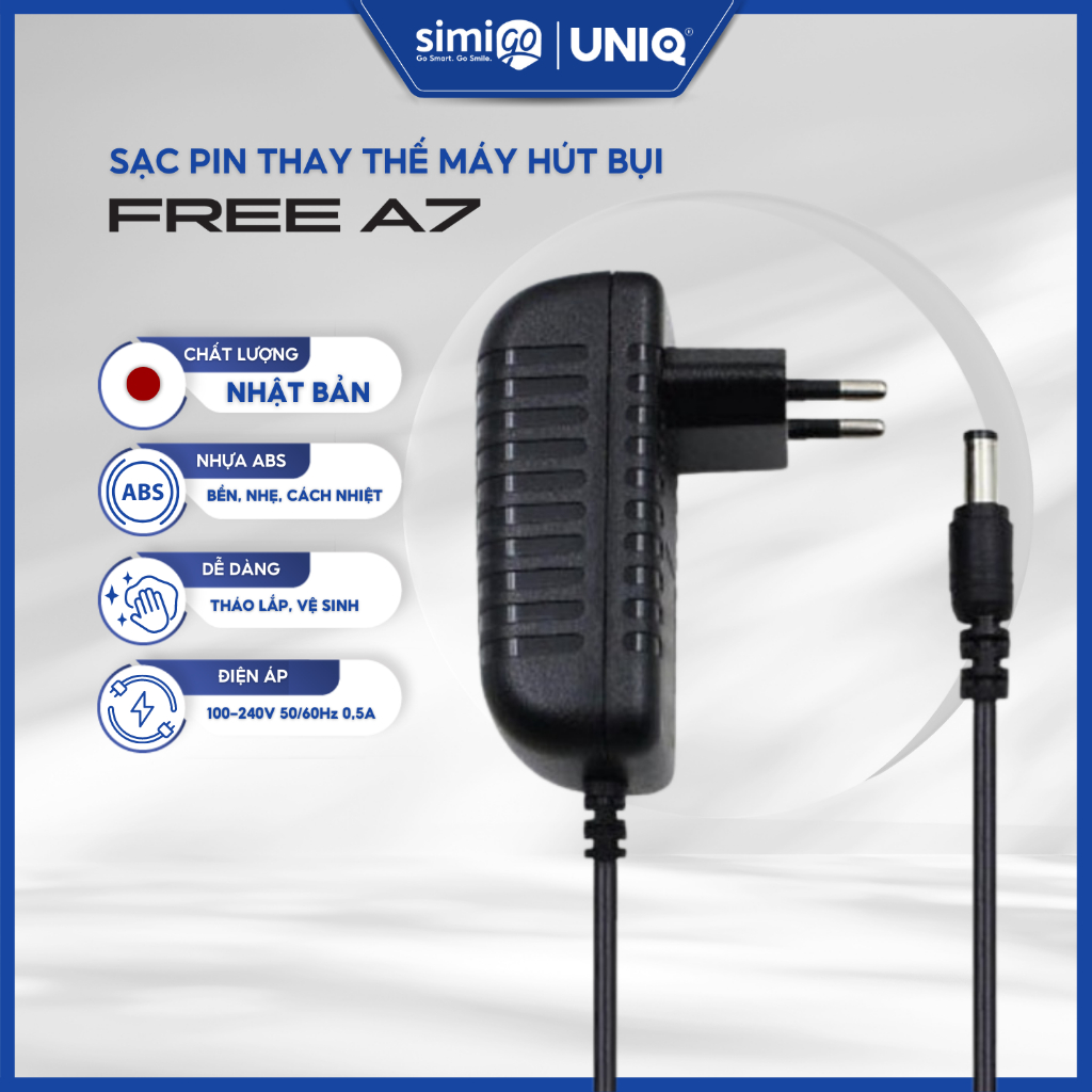Sạc pin thay thế cho máy hút bụi cầm tay không dây gia đình UNIQ Free A7 lực hút mạnh hút sofa giường đệm ô tô