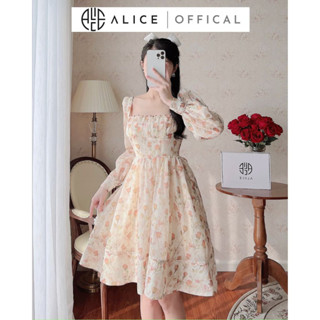  Váy Tiểu Thư Cổ Vuông Nhún Ngực Đính Đá Lưng Chun ALICE Chất Tơ Óng Lót Lụa Mềm Mịn Phong Cách Bánh Bèo Công Chúa V1072 