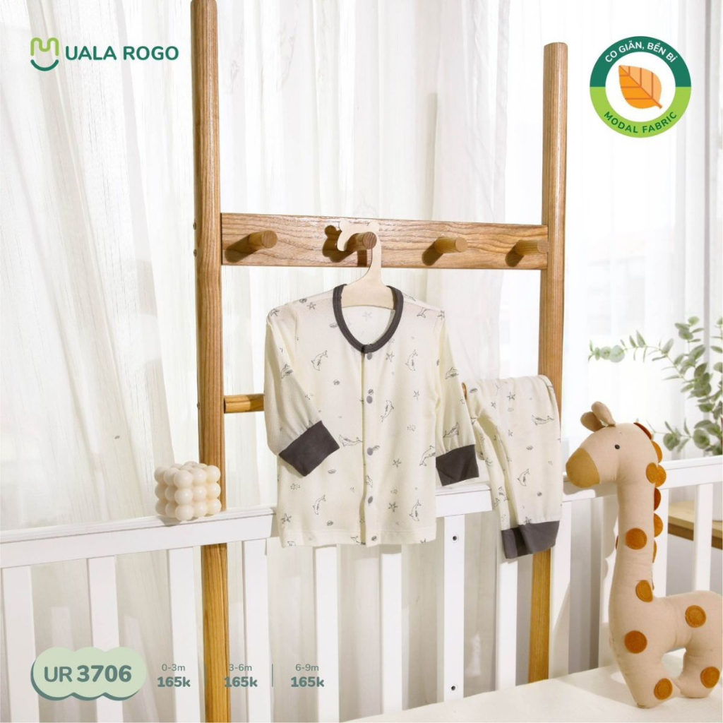 Bộ quần áo sơ sinh cho bé Ualarogo 0-9 tháng dài tay cúc giữa vải Modal thấm hút thoáng mát co giãn 3706