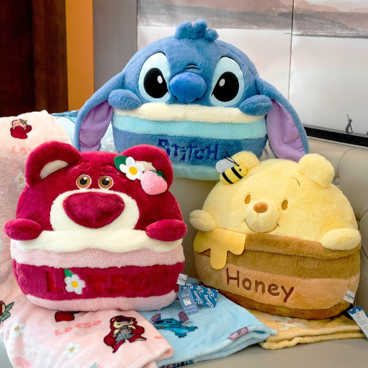 Order | Bộ gối chăn văn phòng, gối dựa lưng size lớn, gối ôm hoạt hình gấu hồng Lotso, Stick, Pooh đáng yêu mềm mại