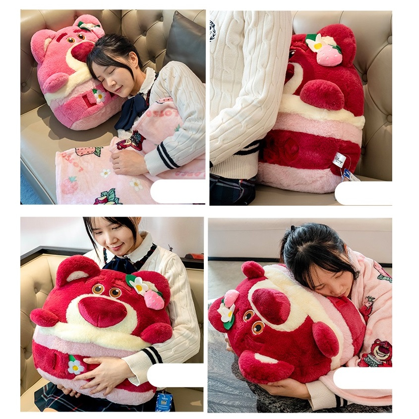 Order | Bộ gối chăn văn phòng, gối dựa lưng size lớn, gối ôm hoạt hình gấu hồng Lotso, Stick, Pooh đáng yêu mềm mại