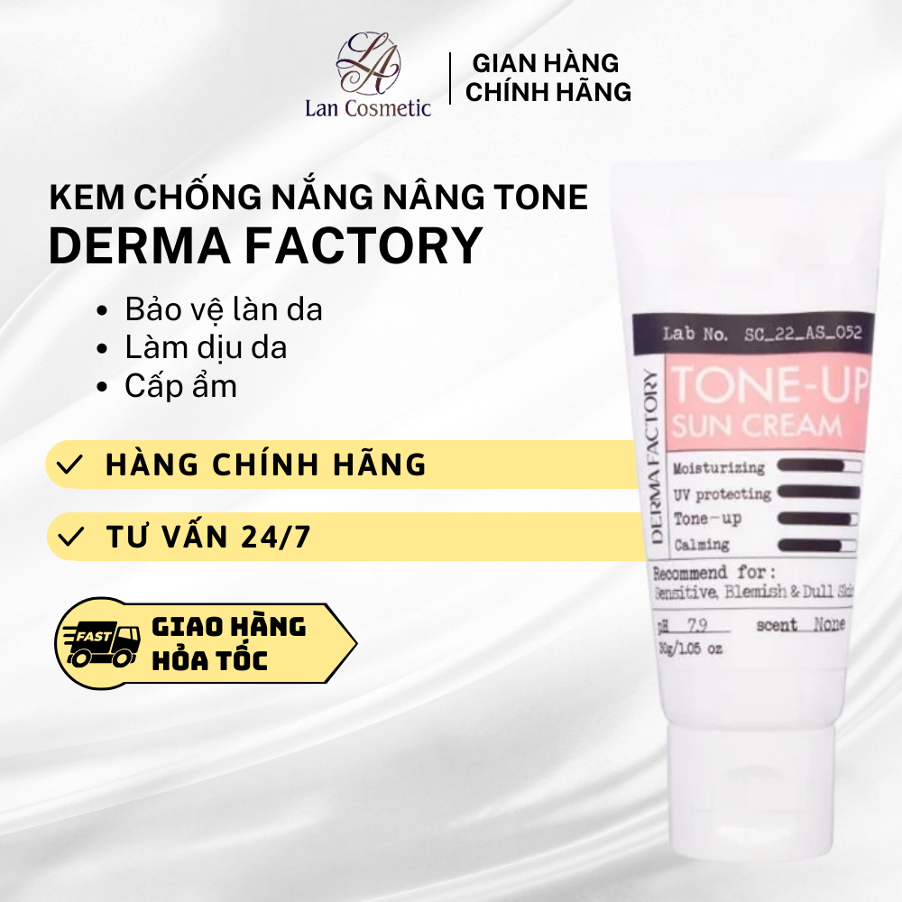 Kem chống nắng nâng tone trắng da kiềm dầu cao cấp Derma Factory Tone Up Sun Cream SPF 50+ PA++++ 30ml