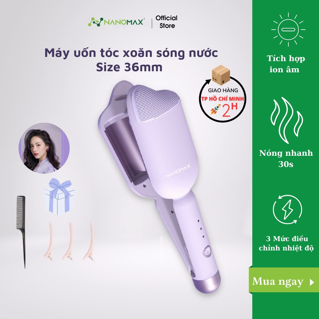 「🌷24 giờ giao hàng 」Máy Uốn Tóc Xoăn Sóng Nước Size 36mm Nanomax XN-D36, 3 Chế Độ Nhiệt, Tích Hợp Ion Bảo Vệ Tóc Hư Tổn,