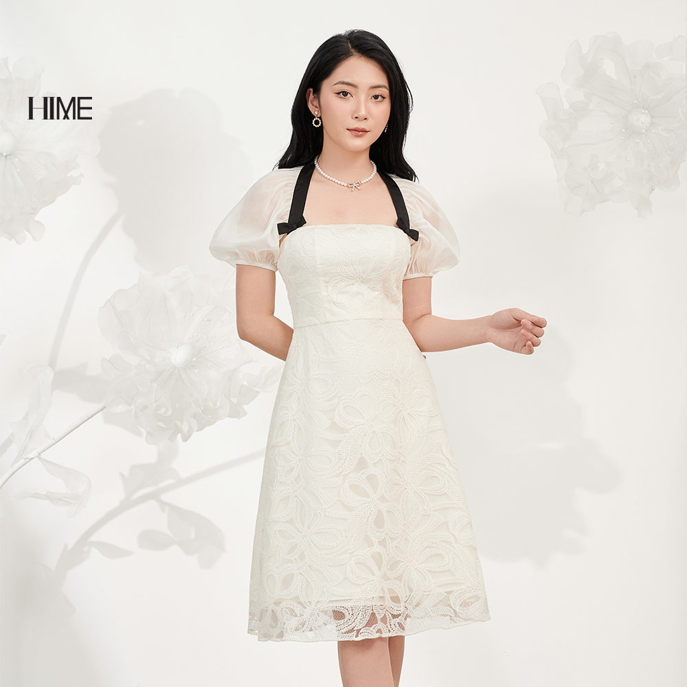 Váy mini ren tay bồng lưng cut -out HIME H048