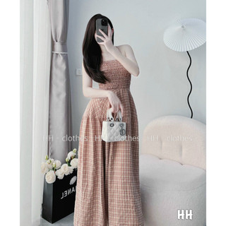 Váy kẻ thô 2 dây eo chun ôm body dáng vây xòe kẻ cho nàng