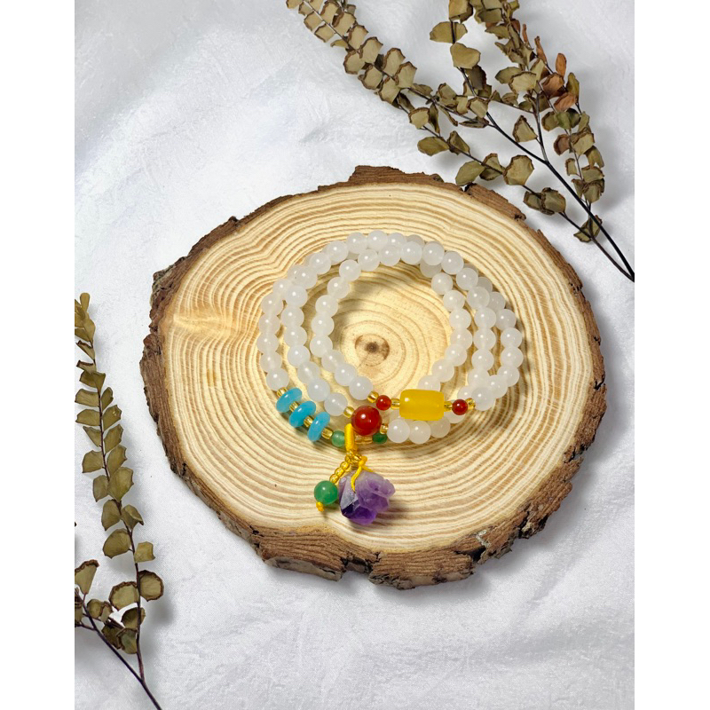 Chuỗi vòng tay White Jade (cam thach trắng) quấn ba mix charms