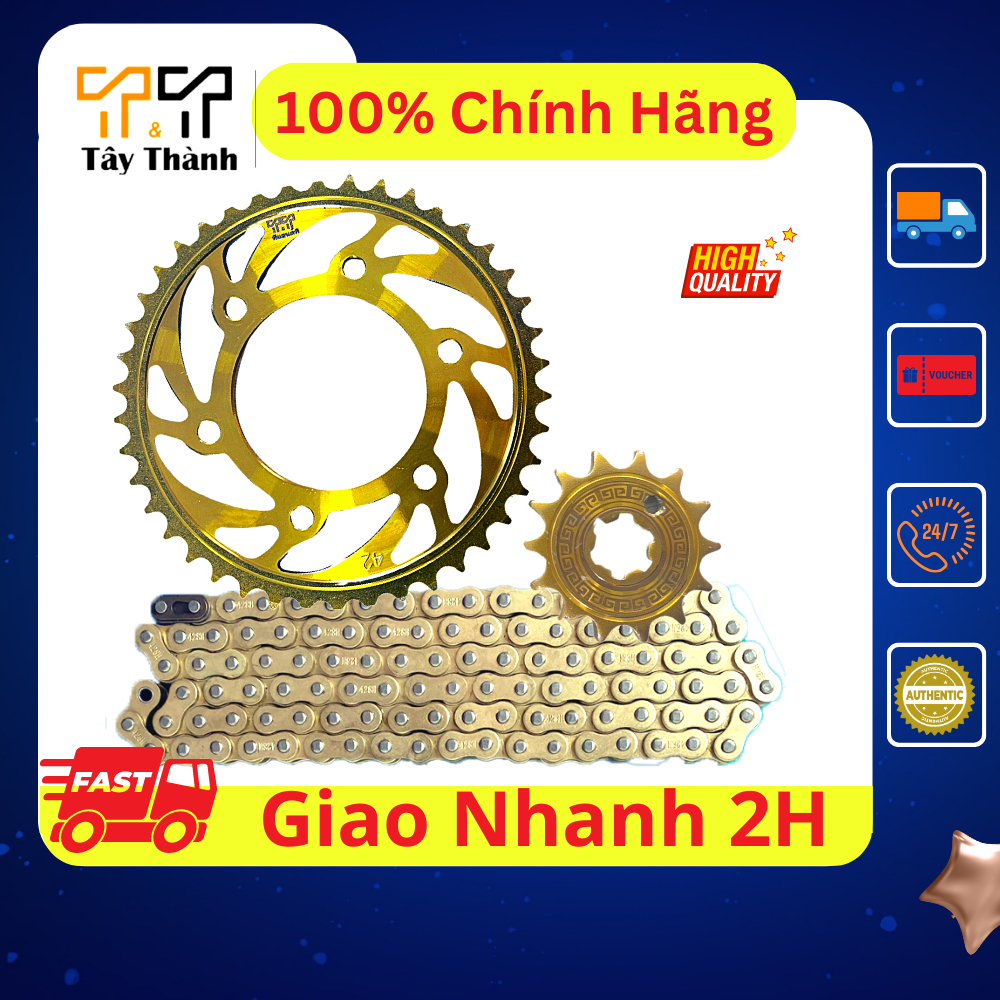 nhông sên dĩa exciter 150 - màu vàng, sên có phốt, thông số 42T-14t, xuất xứ Thái Lan, bảo hành 6 tháng - Tây Thành Shop