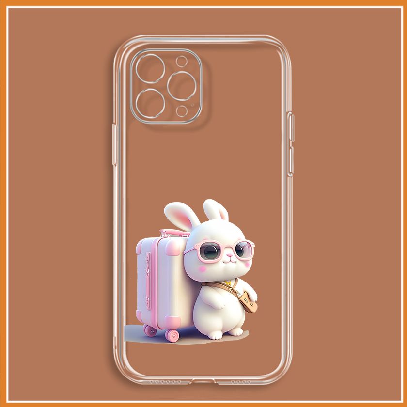 Ốp Điện Thoại Thỏ trắng du lịch cực xinh độc đáo 14 Pro Max 13 Pro Max 7 8 6S Plus iP 11 12 Pro XR X XS Max uh28