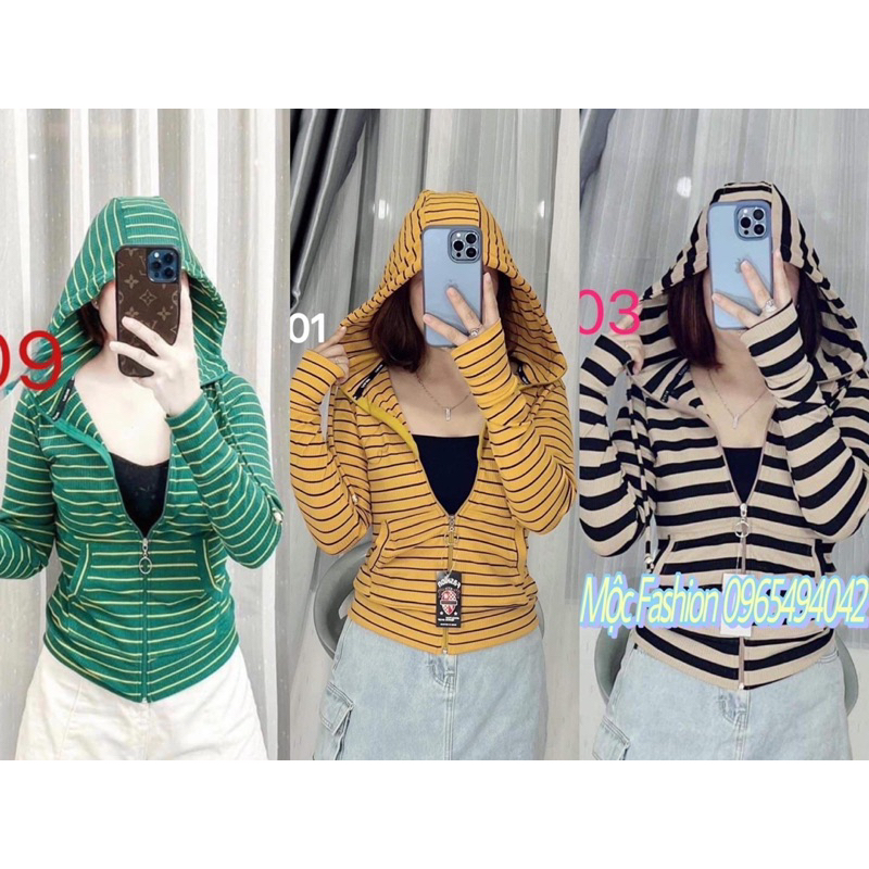Áo khoác chống nắng kẻ sọc hot mẫu mới chất thun gân loại 1 may 4 túi có khoá kéo, nón rộng tay xỏ ngón