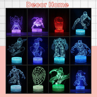 Đèn led trang trí 3D decor phòng ngủ 16 màu hình siêu anh hùng Deadpool, Ironman, Spiderman, black panther