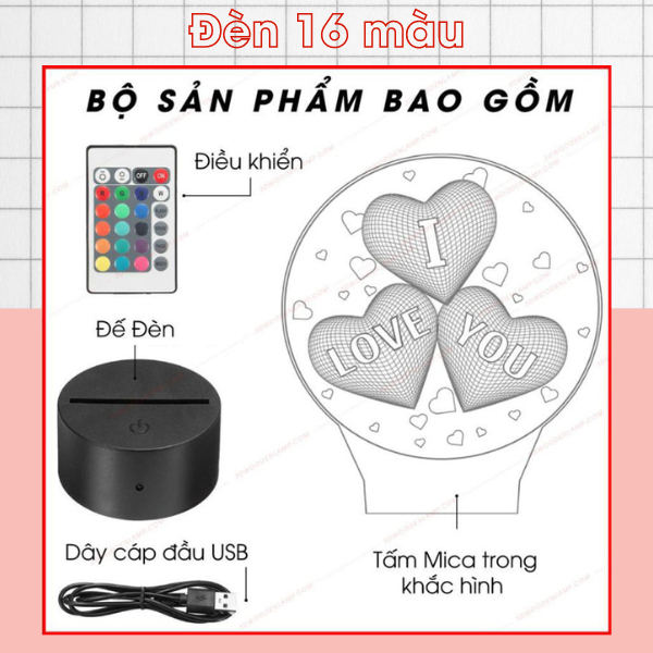 Đèn ngủ để bàn khắc tên theo yêu cầu, đèn led trang trí 3D decor phòng, quà tặng Decor Home 16 chế độ sáng