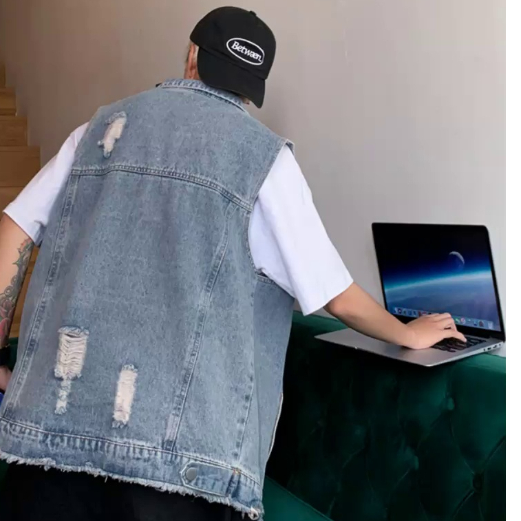 Áo khoác gile bò nam form rộng, áo gile jean nam khoác ngoài phối sờn cổ sơ mi thời trang học sinh sinh viên trẻ trung