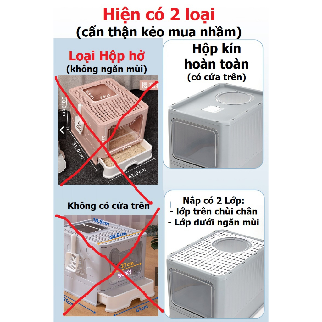 Nhà vệ sinh vuông cho mèo có 2 cửa khay cát dạng ngăn kéo (nhà mèo đời mới)