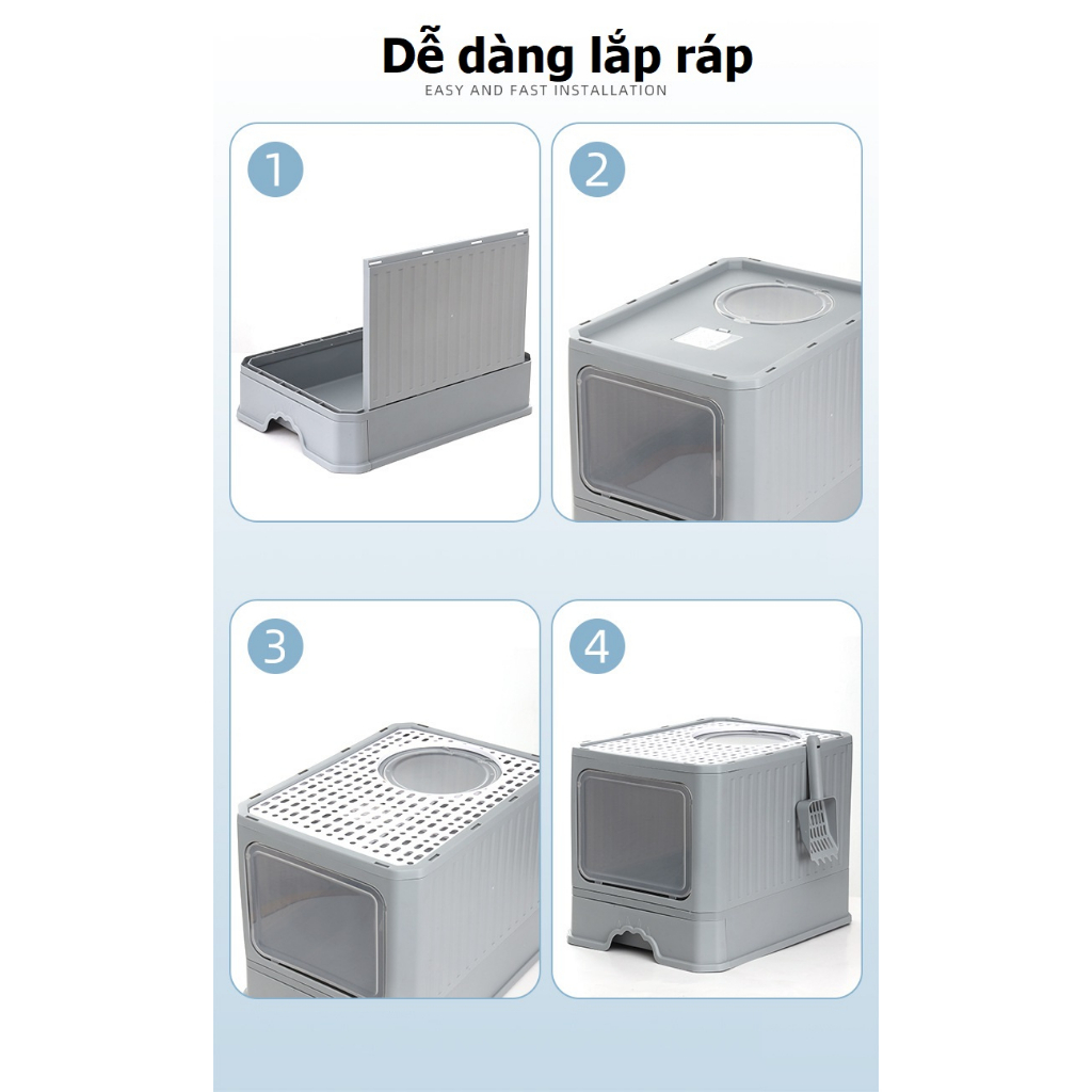 Nhà vệ sinh vuông cho mèo có 2 cửa khay cát dạng ngăn kéo (nhà mèo đời mới)