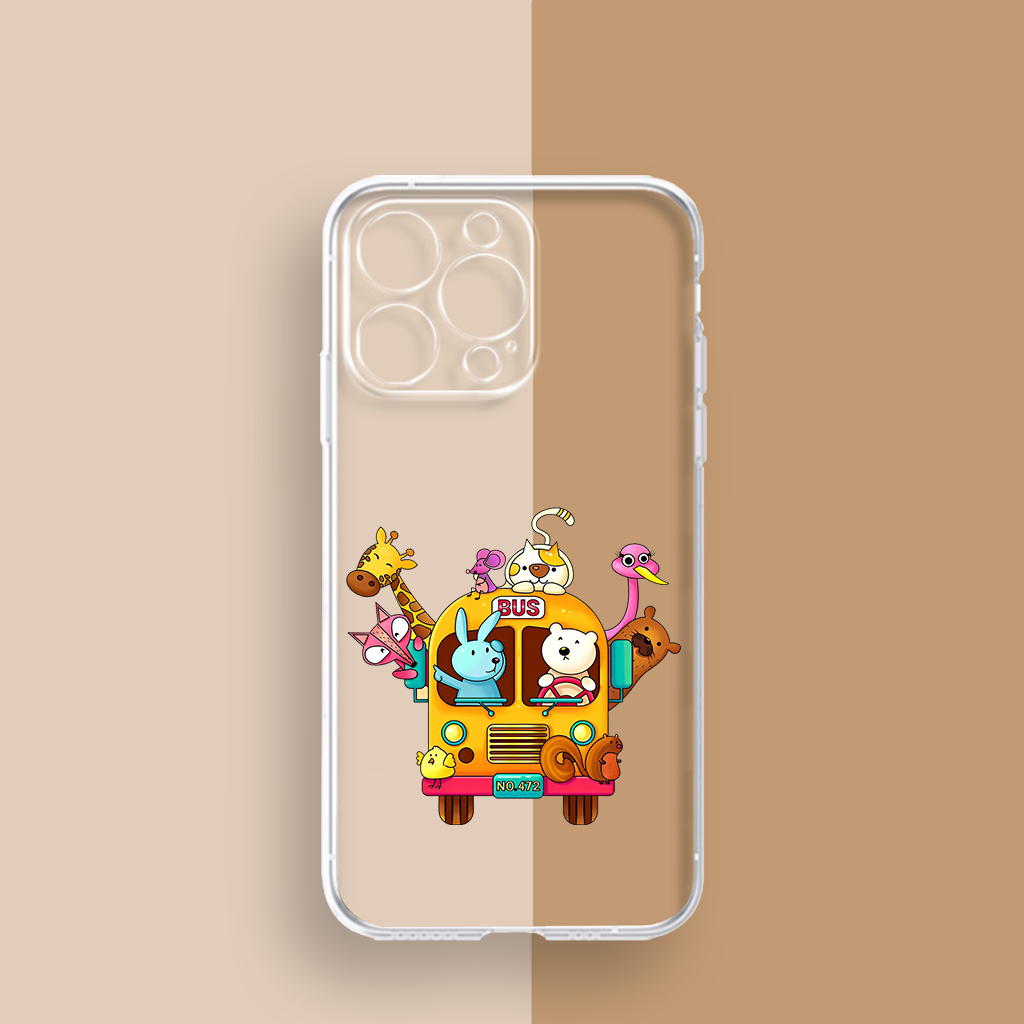 Ốp lưng Iphone xe bus vàng chở muôn loài động vật cho iphone 6/7/8Plus X XS xr xsmax 11/12/13/14pro prm uh06