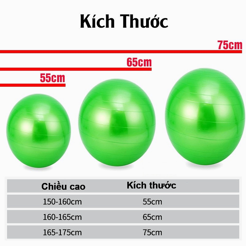 Bóng Tập YOGA, Banh Bóng Yoga Tập Gym Thể Hình Cao Cấp 55 65 75cm Dày 2mm Chống Nổ