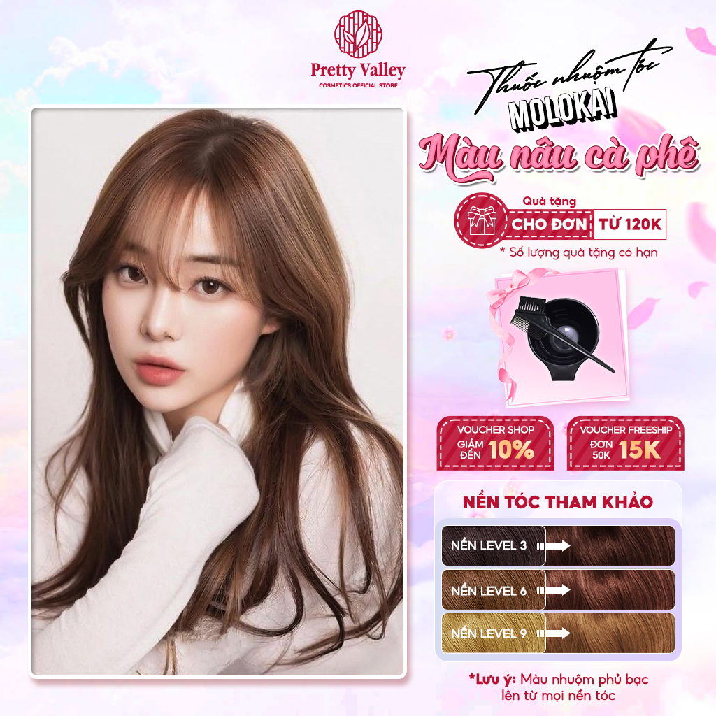 Thuốc nhuộm tóc màu nâu cà phê Molokai siêu dưỡng, thuốc nhuộm tóc tại nhà - Pretty Valley Store
