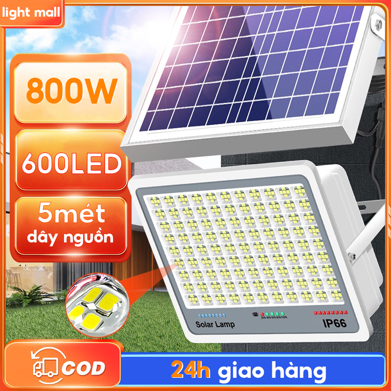 LM Đèn năng lượng mặt trời có điều khiển 800W 600W đèn pha led ngoài trời,Siêu sáng và không thấm nước IP66