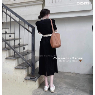Set áo crt cotton dây rút eo kèm chân váy dáng dài cạp chun xinh xỉu về 3 màu