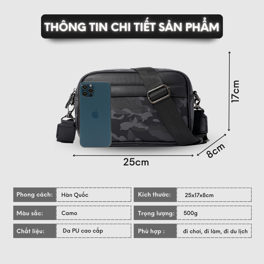 Túi xách da nam đeo chéo thời trang cao cấp phong cách Hàn Quốc chống nước Tomado TD07