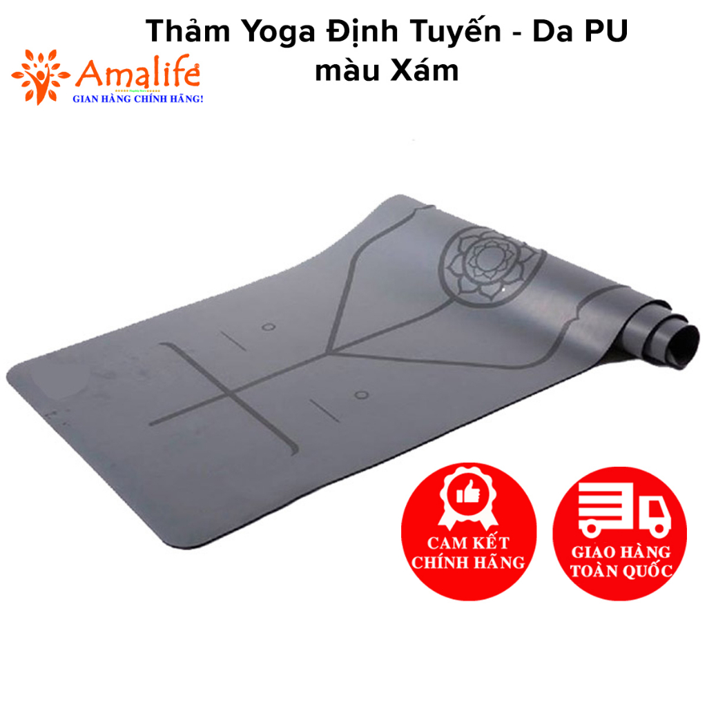 [Màu Xám] Thảm Tập Yoga Định Tuyến Da PU - Màu Xám - Thảm Yoga Tập Gym Tập Thể Thao Cao Cấp Chính Hãng Amalife