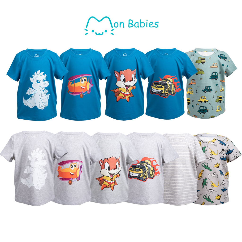 Áo thun bé trai, áo phông cho bé trai in hình hoạt hình chất liệu cotton cao cấp, cho bé từ 2-6 tuổi MonBabies ACT23S01