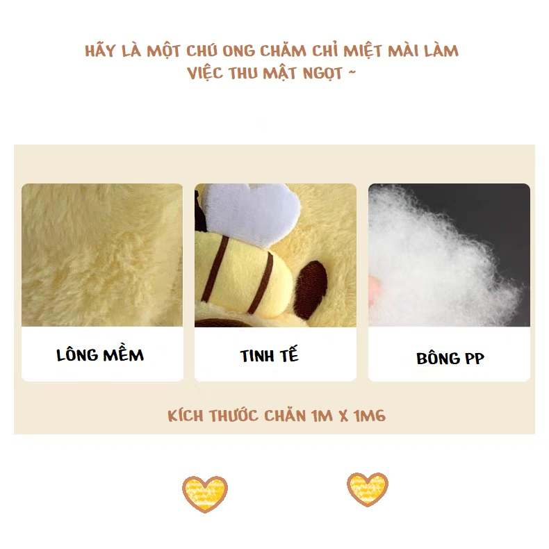 Order | Bộ gối chăn văn phòng gấu hoạt hình, gấu ong vàng ngộ nghĩnh, ngọt ngào cho mọi lứa tuổi
