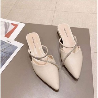 Giày sục nữ 2 dây kiểu đính xoàn gót 4cm bigsize 35-45
