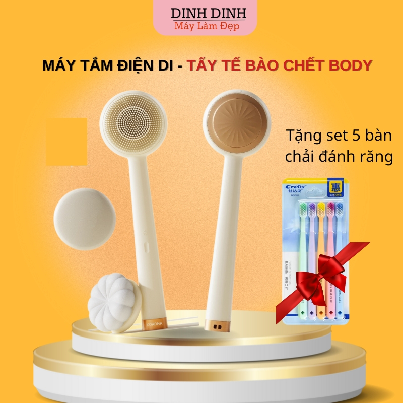 Máy tắm Korona Bath me 3in1: Tẩy tế bào chết body, cây chà lưng tắm, massage điện di nóng giảm mụn lưng cao cấp