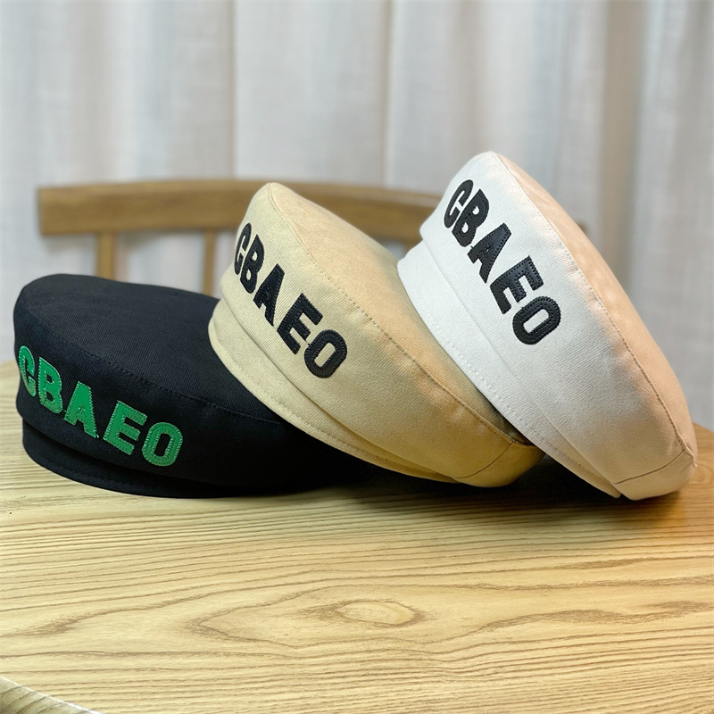 Mộc®Mũ beret nồi chất kaki cotton dày dặn phong cách thủy thủ thêu chữ nổi hoạ tiết độc đáo