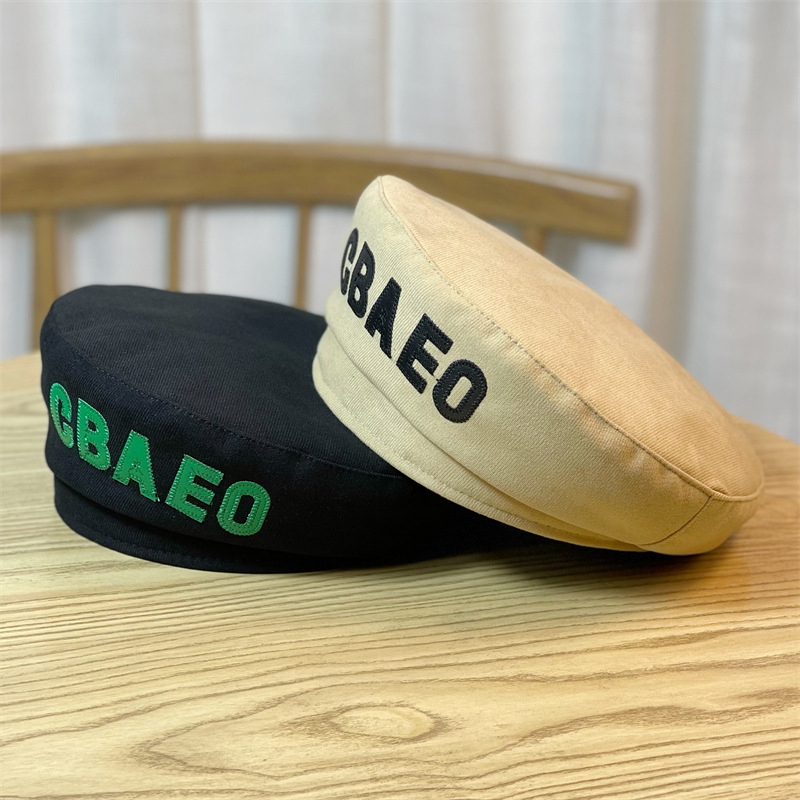 Mộc®Mũ beret nồi chất kaki cotton dày dặn phong cách thủy thủ thêu chữ nổi hoạ tiết độc đáo