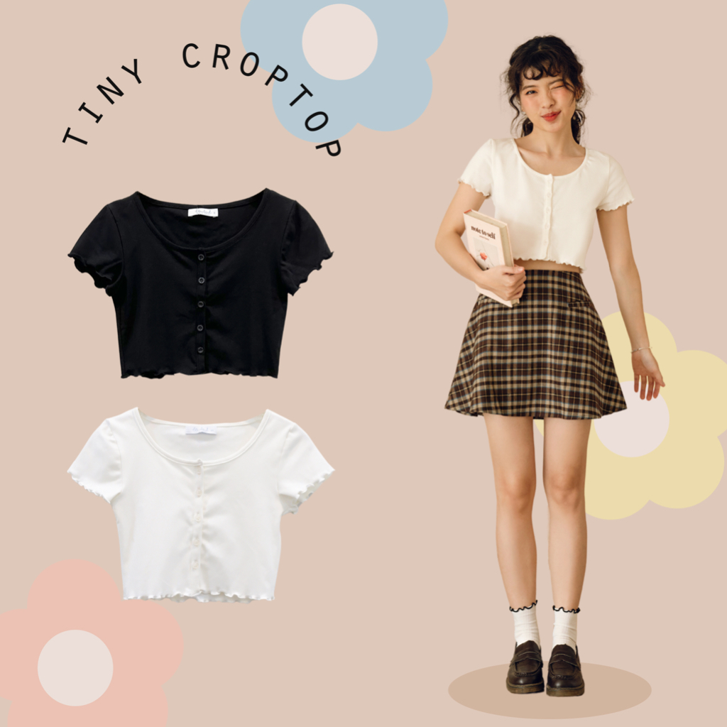 BLEUBIRD Áo thun croptop cài khuy Tiny Croptop