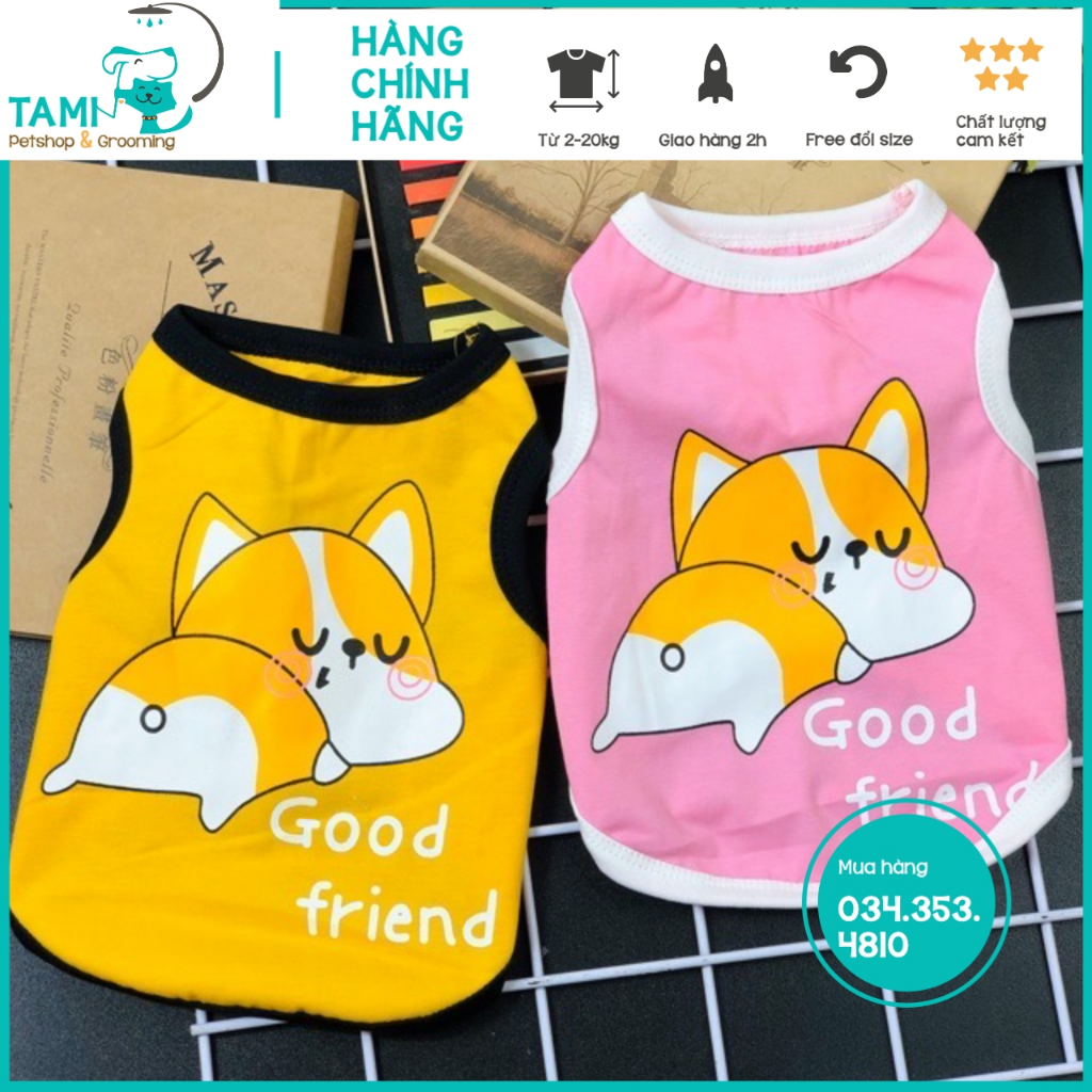Có size chó lớn, Áo thun cao cấp cho thú cưng, áo hình corgi cọc tay dễ thương chó mèo TAMI petshop