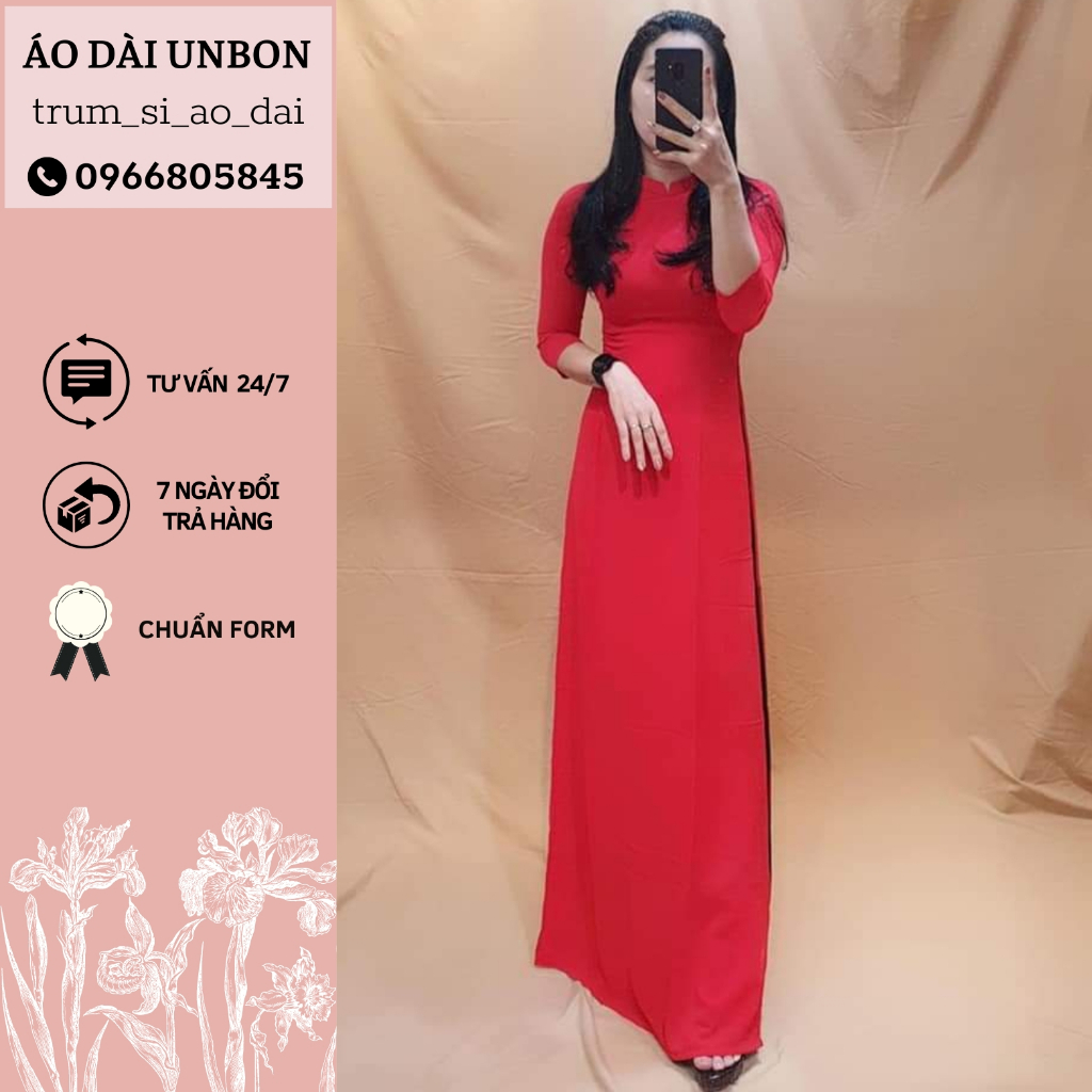 Áo dài trơn truyền thống chất lụa mỹ, áo dài đỏ may sẵn cao cấp cổ 2 phân tay lửng chuẩn form