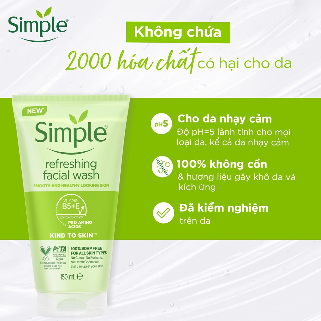 Sữa Rửa Mặt Simple Refreshing Facial Wash 150ml - Dịu Nhẹ Cho Da Dầu Mụn, Nhạy Cảm | BigBuy360 - bigbuy360.vn