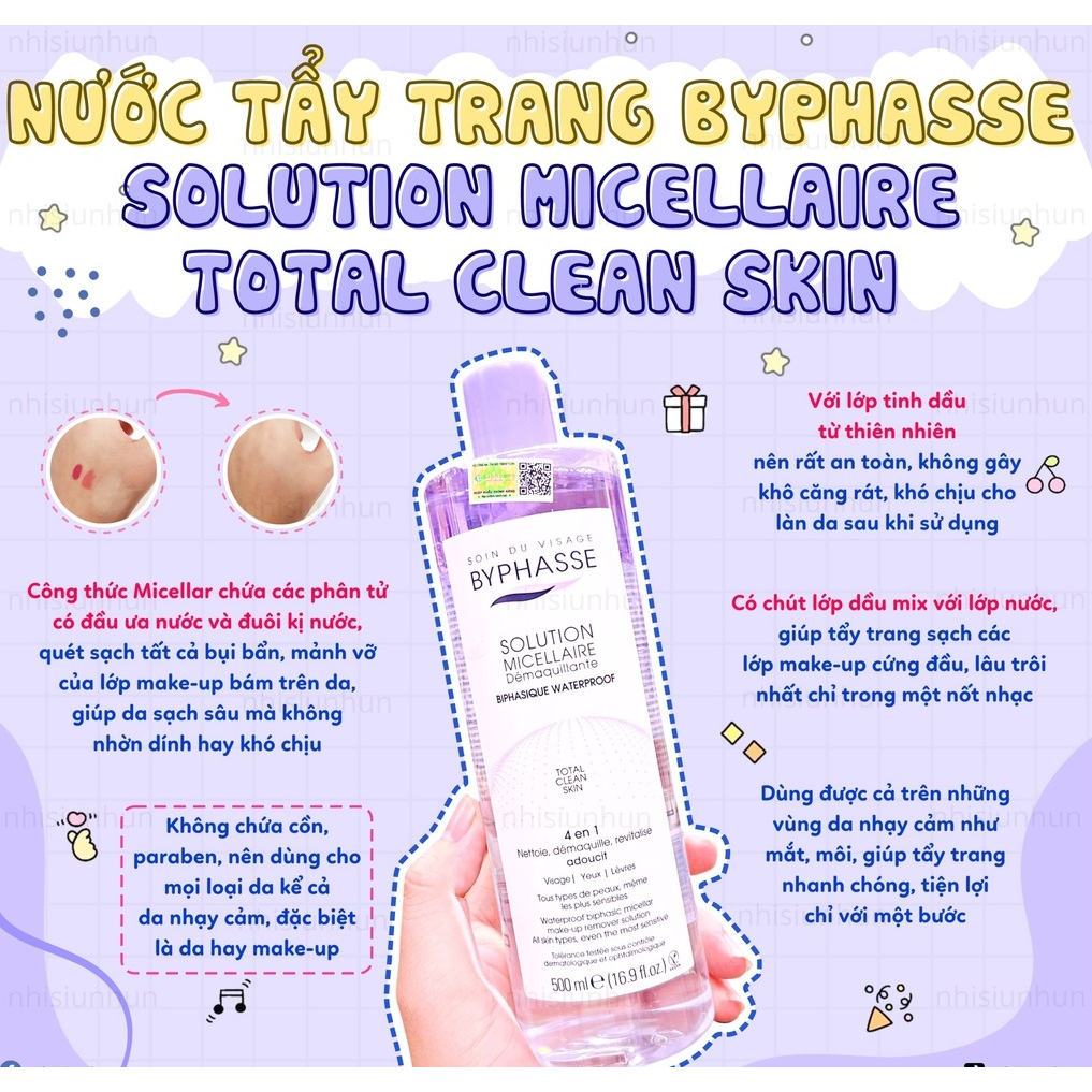 Nước tẩy trang Byphasse 500ml Solution Micellaire dành cho mọi làn da