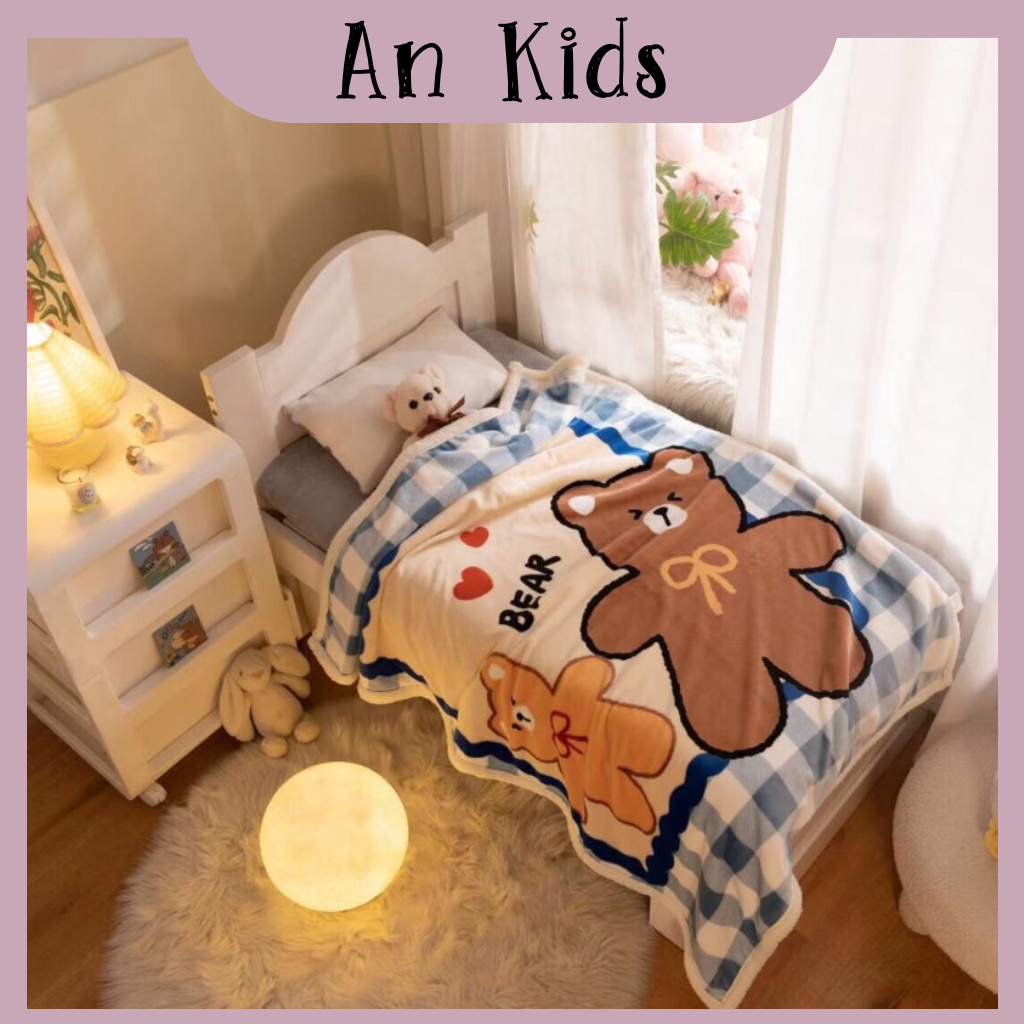 Chăn mền lông cừu tuyết 2 lớp cho bé cao cấp loại dày ấm áp kích thước 1x1,4m Ankids