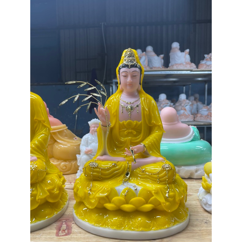 Tượng Phật Tây Phương tam thánh, tượng đá  cao cấp đài sen vàng  16in