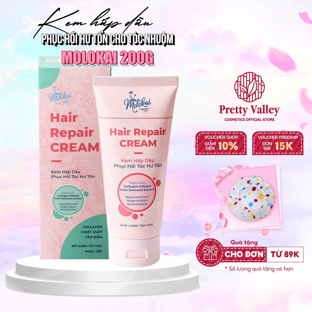 Kem hấp dầu phục hồi tóc nhuộm Molokai, bổ sung Collagen giảm gãy rụng, xơ rối - Pretty Valley Store