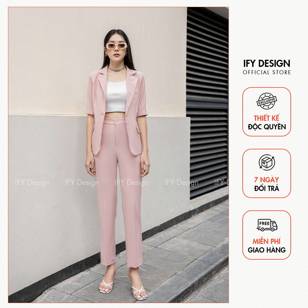 Áo vest dáng bagic cổ 2 ve, quần baggy khóa thân trước nữ cao cấp thương hiệu IFY DESIGN - FS305