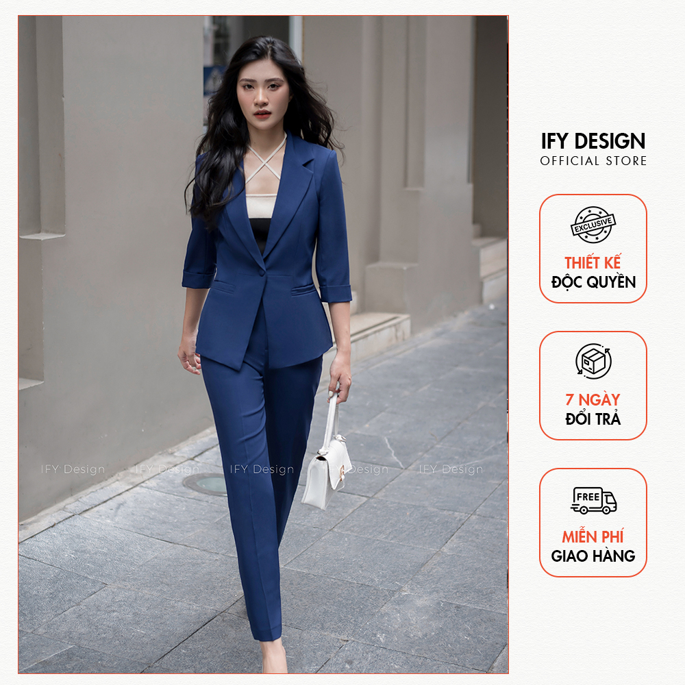 Áo vest nữ cao cấp cổ hai ve tay lửng gấu, quần baggy túi dọc miệng chéo chính hãng IFY Design - FS307